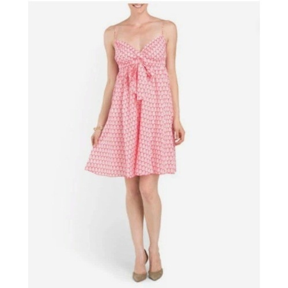 Diane von Furstenberg Tie Front Cami Dress Womens 4 Red White Silk Blend Resort